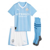 Koszulka piłkarska Manchester City Erling Haaland #9 Strój Domowy dla dzieci 2023-24 tanio Krótki Rękaw (+ Krótkie spodenki)